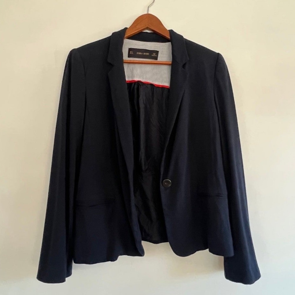Vintage Zara Navy Blue Blazer Women’s Size Large - Picture 3 of 12